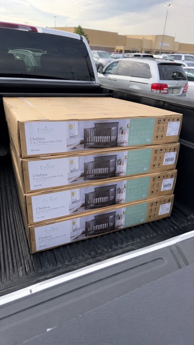 Delta Children convertible cribs, Walmart clearance haul