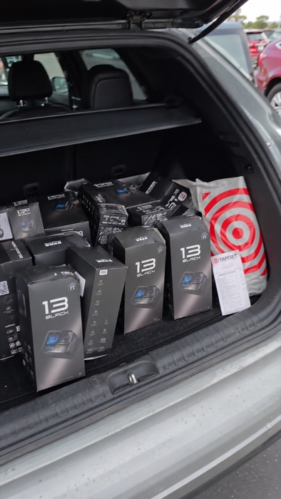 GoPro HERO13 Black units in a trunk, Target clearance haul