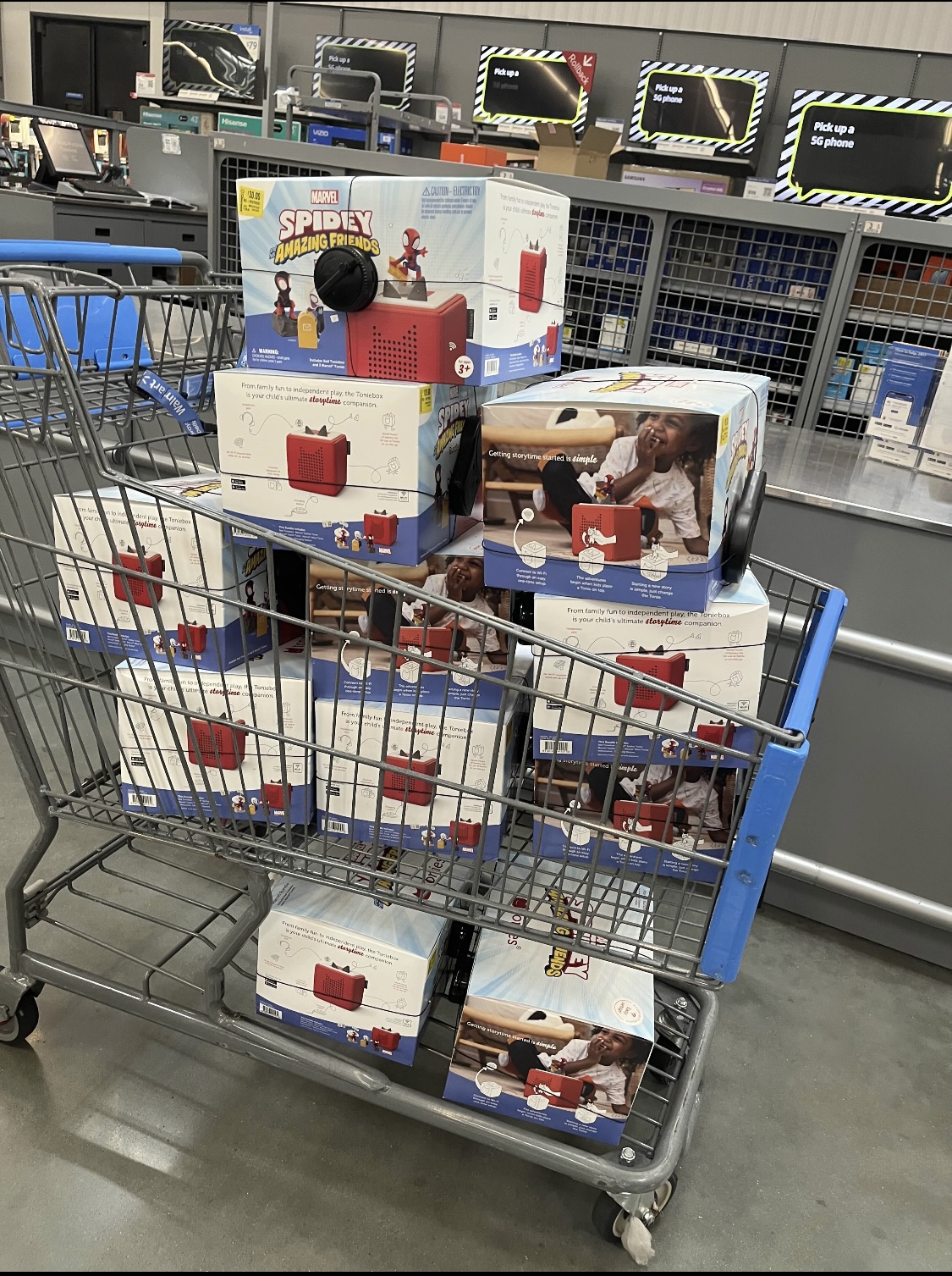 Cart of Tonie Box units marked down to $30 at Walmart
